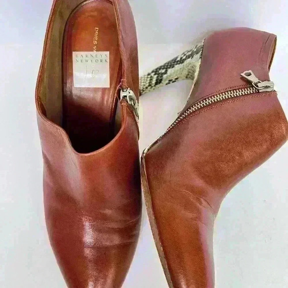 Dries Van Noten Leather Python Heel Booties - Picture 5 of 10